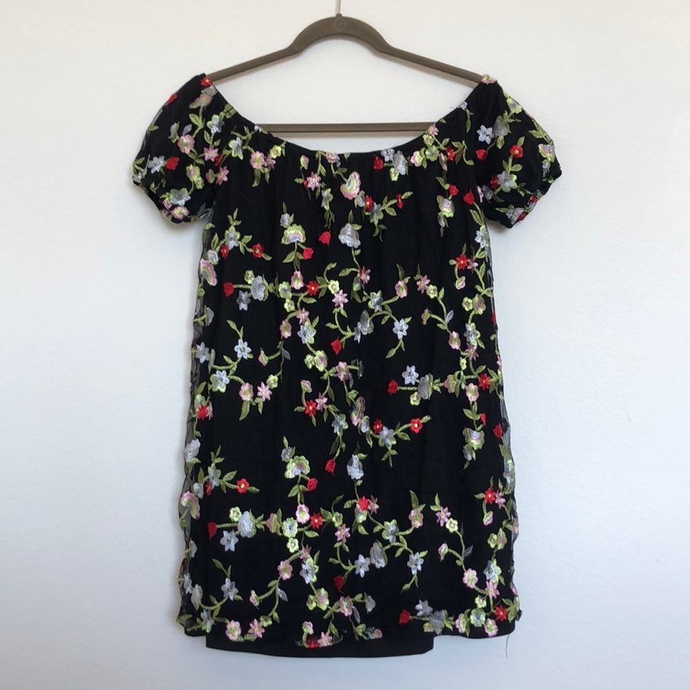 Off the shoulder black floral dress